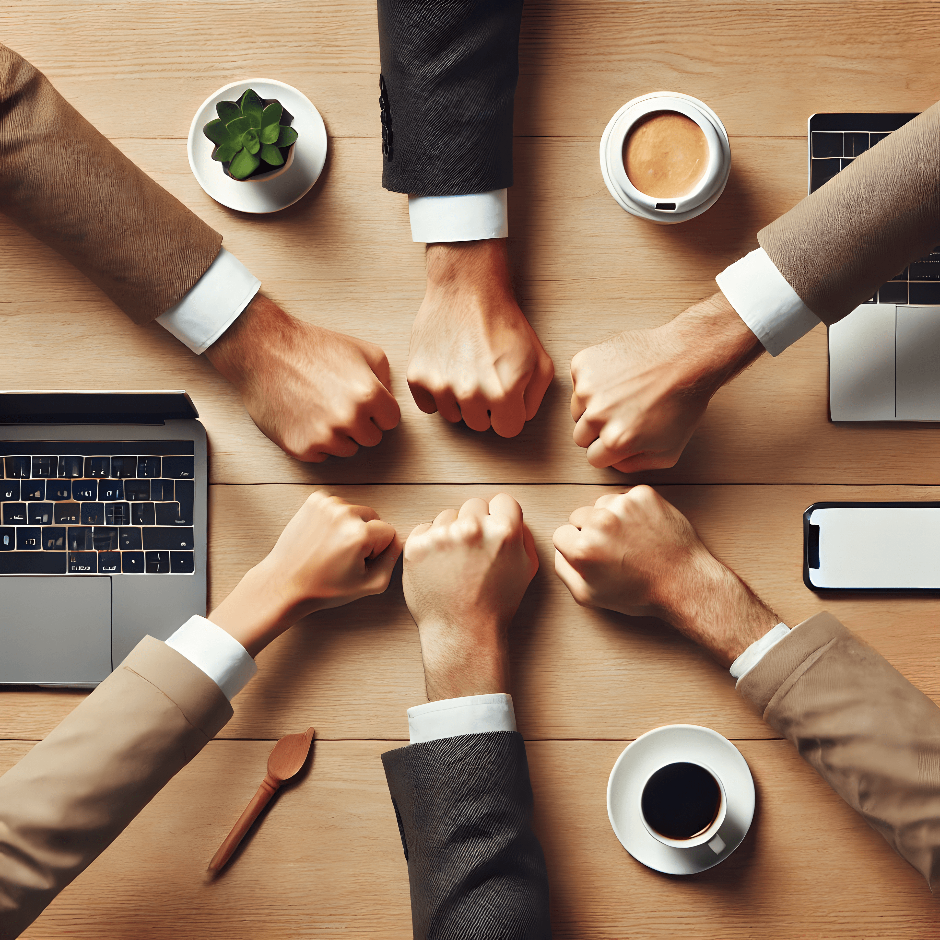 Team with hands in center